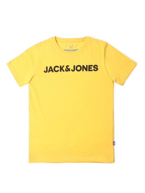 

Jack & Jones Boys Yellow Typography Printed Slim Fit T-shirt