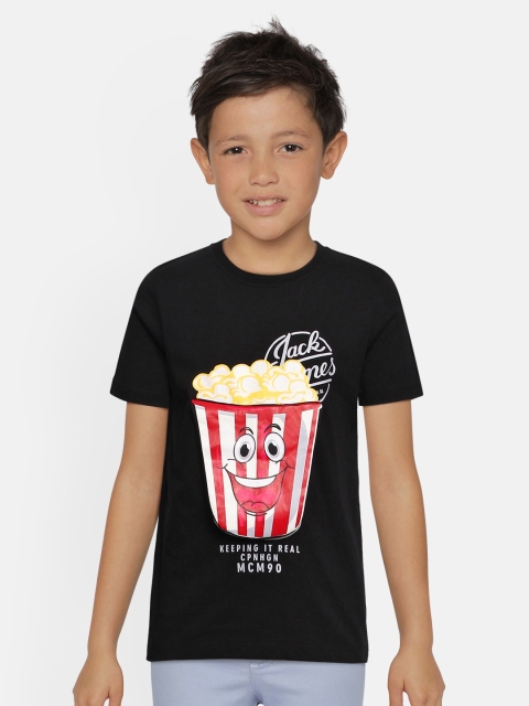 

Jack & Jones Boys Black Printed Round Neck Pure Cotton T-shirt