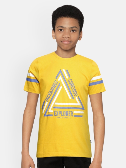 

Jack & Jones Boys Yellow Printed Pure Cotton Round Neck T-shirt
