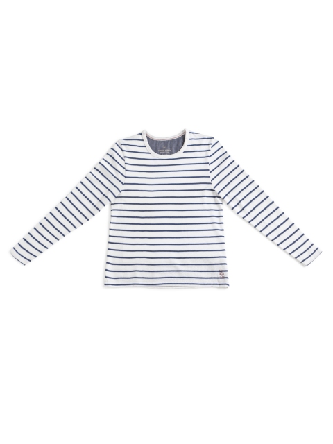 

Jack & Jones Boys White & Navy Blue Striped Slim Fit Cotton T-shirt