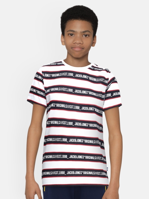 

Jack & Jones Boys White Printed Pure Cotton Round Neck T-shirt