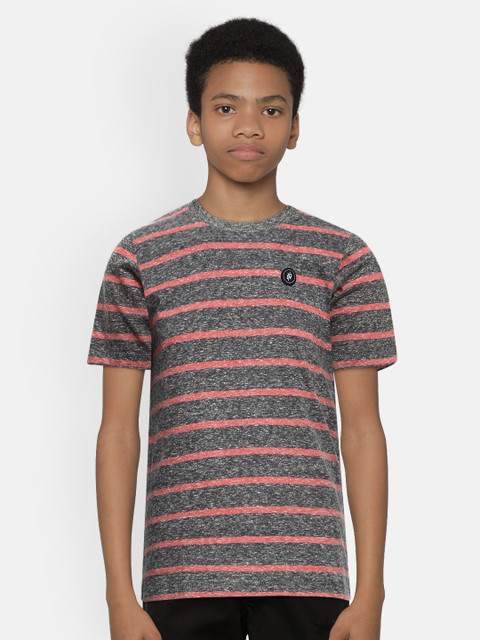 

Jack & Jones Boys Grey Melange & Pink Striped Round Neck T-shirt