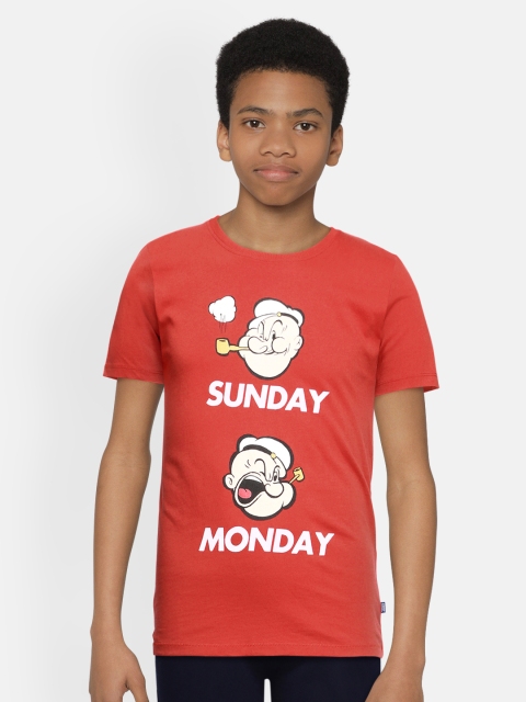 

Jack & Jones Boys Red Printed Pure Cotton Round Neck T-shirt
