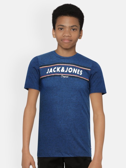 

Jack & Jones Boys Blue Brand Logo Printed Round Neck T-shirt