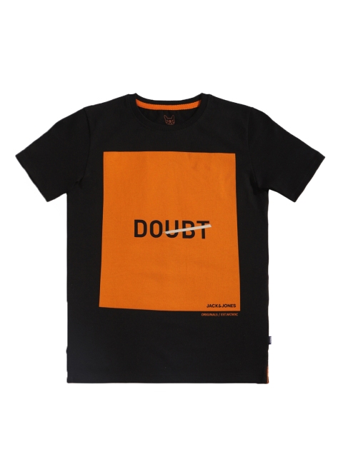 

Jack & Jones Boys Black Typography Printed Slim Fit T-shirt