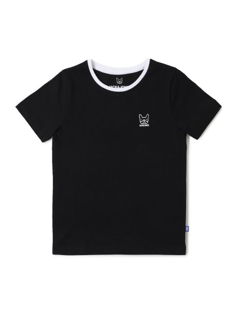 

Jack & Jones Boys Black JJJR TRADER SS Slim Fit Cotton T-shirt