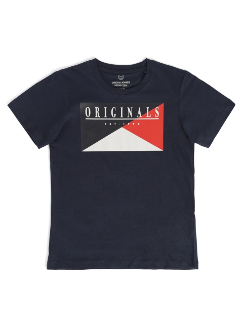 

Jack Jones Boys Navy Blue Printed Slim Fit Cotton Pure Cotton T-shirt