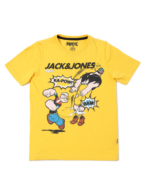 

Jack & Jones Boys Yellow & Black Popeye Printed Slim Fit T-shirt