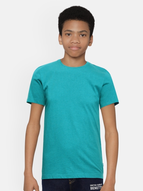 

Jack & Jones Boys Blue Solid Pure Cotton Round Neck T-shirt
