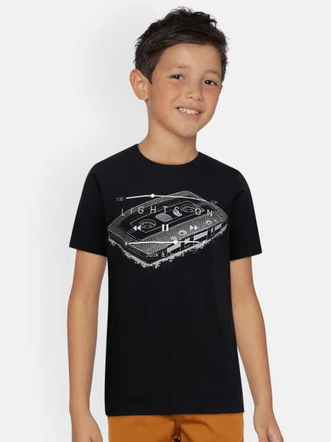 

Jack Jones Boys Black Printed Pure Cotton T-shirt