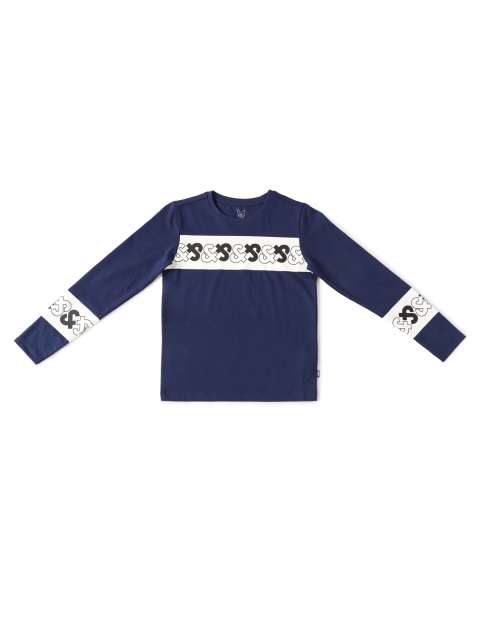 

Jack & Jones Boys Navy Blue & White Printed Slim Fit Cotton T-shirt