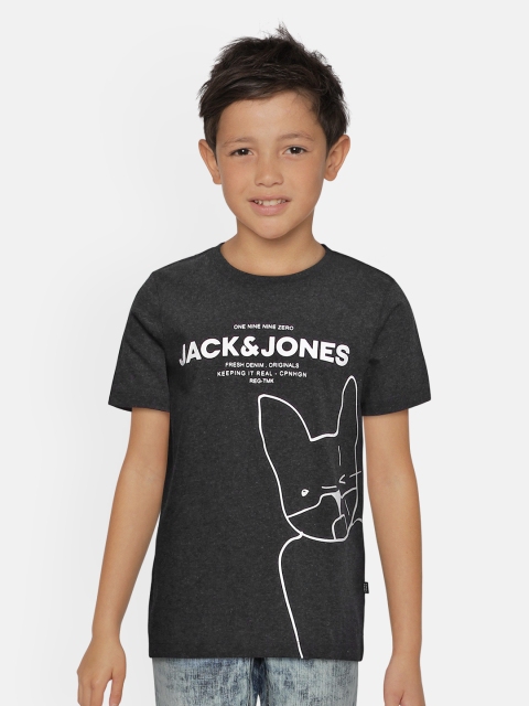 

Jack & Jones Boys Charcoal Printed Round Neck Cotton T-shirt