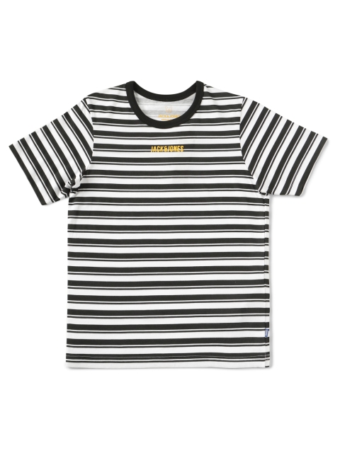 

Jack Jones Boys Black White Striped Slim Fit Pure Cotton T-shirt