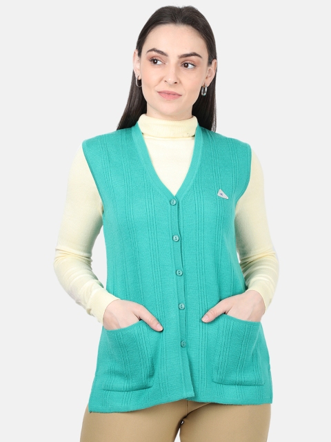 

Monte Carlo Women Sea Green Self Design Cardigan Sweater