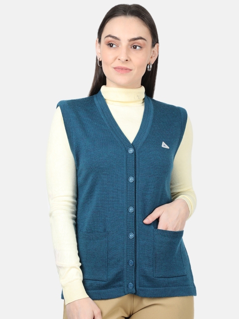 

Monte Carlo Women Blue Solid Woolen V-Neck Cardigan