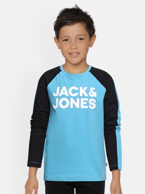 

Jack & Jones Boys Blue Solid Round Neck JOR COGNAC LS Pure Cotton T-shirt