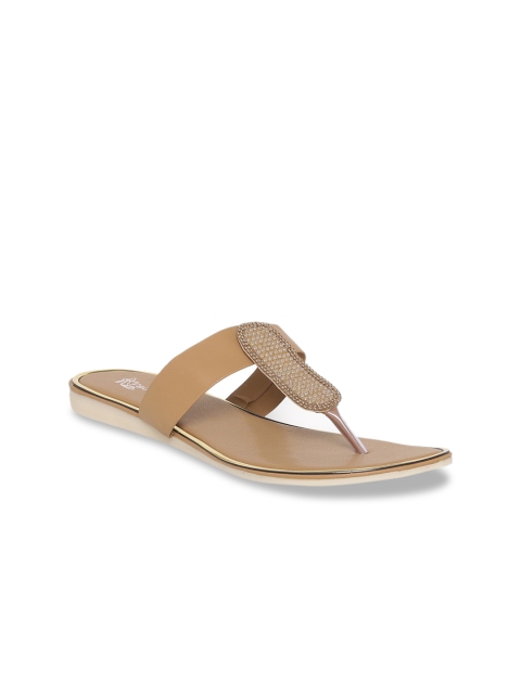 

Padvesh Women Brown Embellished T-Strap Flats