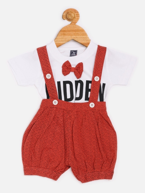 

Jaybee Infant Boys White and Red Printed Cotton T-shirt with Romper Set