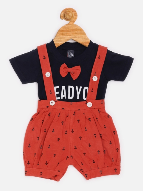 

Jaybee Boys Red & Black Cotton Romper with T-shirt