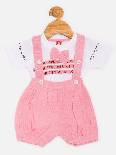 

Jaybee Infant Girls White & Pink Printed Cotton T-shirt and Romper Set