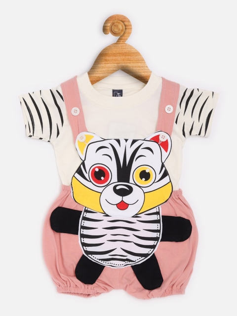 

Jaybee Girls Pink and Off White Appliqued Cotton Romper with T-shirt