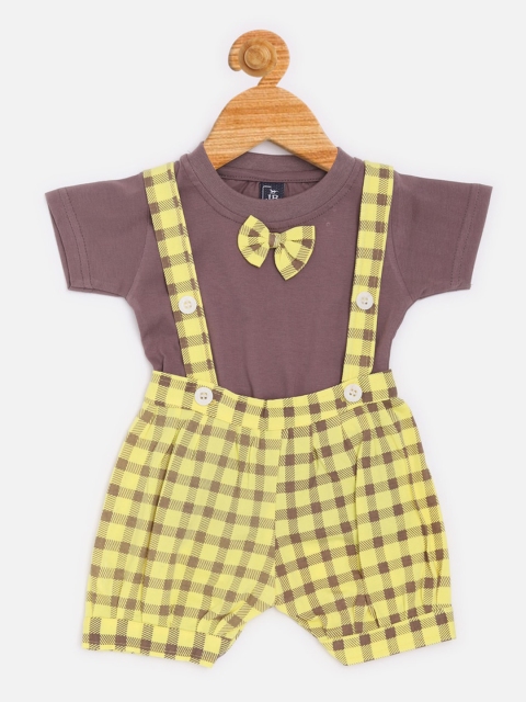 

Jaybee Boys Brown & Yellow T-shirt with Checked Romper Set