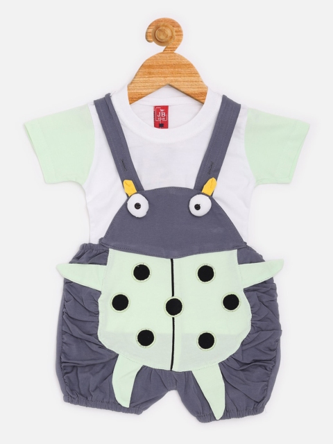 

Jaybee Kids Grey and Green Appliqued Romper with T-shirt