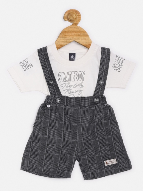 

Jaybee Boys White & Grey Printed Cotton T-Shirt with Dungaree