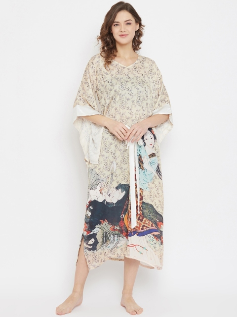 

The Kaftan Company Beige & Blue Printed Nightdress