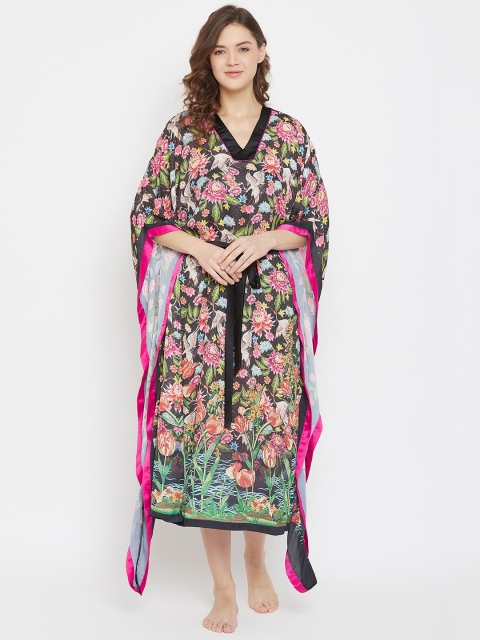

The Kaftan Company Black & Pink Printed Nightdress