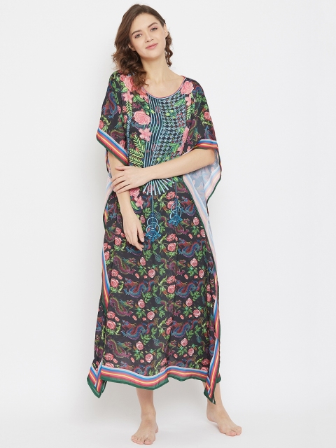 

The Kaftan Company Black & Pink Printed Nightdress