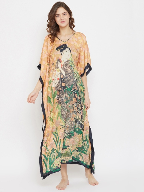 

The Kaftan Company Orange & Green Printed Nightdress