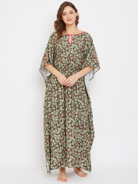 

The Kaftan Company Olive Green & Orange Printed Nightdress