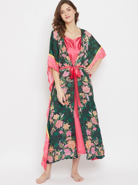 

The Kaftan Company Green & Pink Printed Nightdress