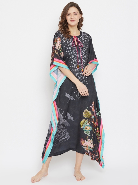 

The Kaftan Company Black Printed Nightdress