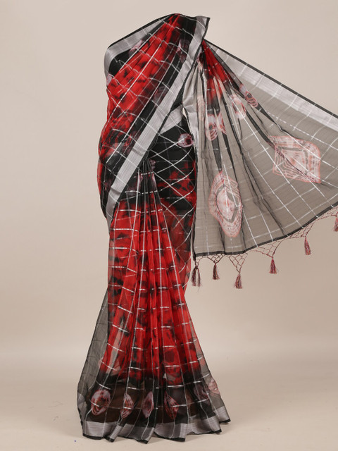 

Pothys Red & Black Linen Blend Dyed Saree
