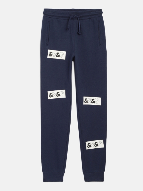 

Jack & Jones Boys Navy Blue Printed Pure Cotton Joggers