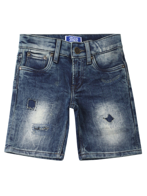 

Jack & Jones Boys Blue Washed Mid-Rise Denim Shorts