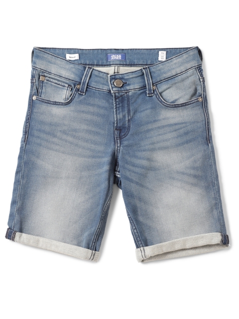

Jack & Jones Boys Blue Washed Mid-Rise Denim Shorts