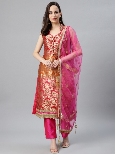 

Chhabra 555 Women Red & Pink Woven Design Made to Measure Kurta with Trousers & Dupatta