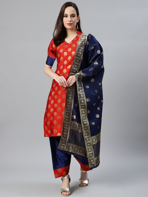 

Chhabra 555 Women Red & Golden Zari Design Made to Measure Kurta with Patiala & Dupatta