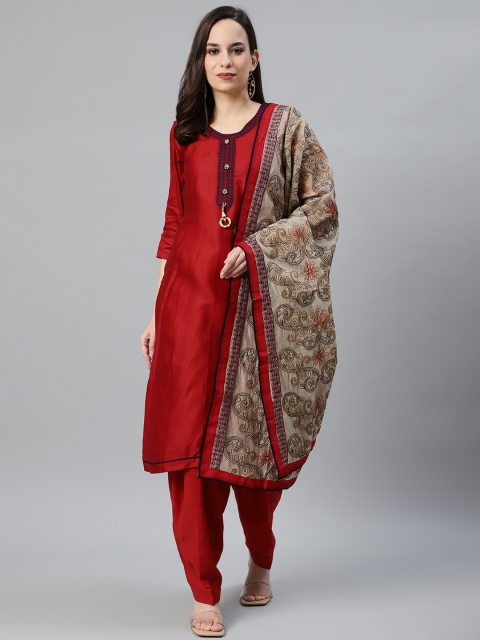 

Chhabra 555 Women Red Embroidered Detail Made to Measure Kurta with Salwar & Dupatta