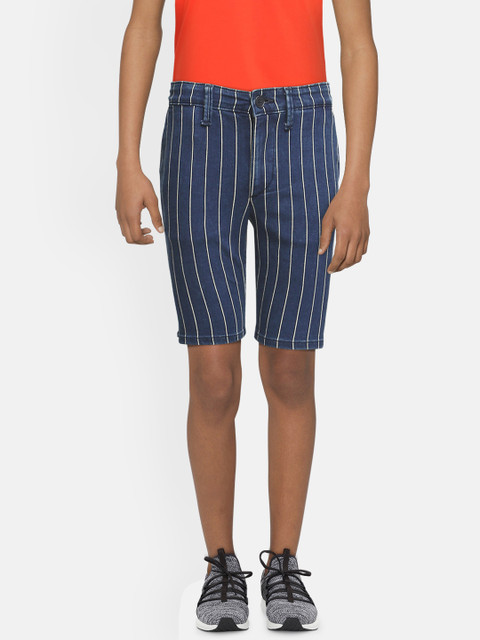

Jack & Jones Boys Blue Striped Regular Fit Denim Shorts