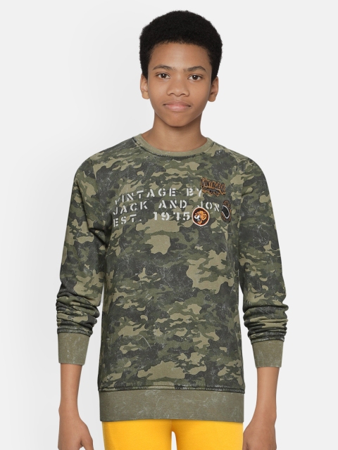 

Jack & Jones Boys Olive Green Camouflage Print Pure Cotton Sweatshirt