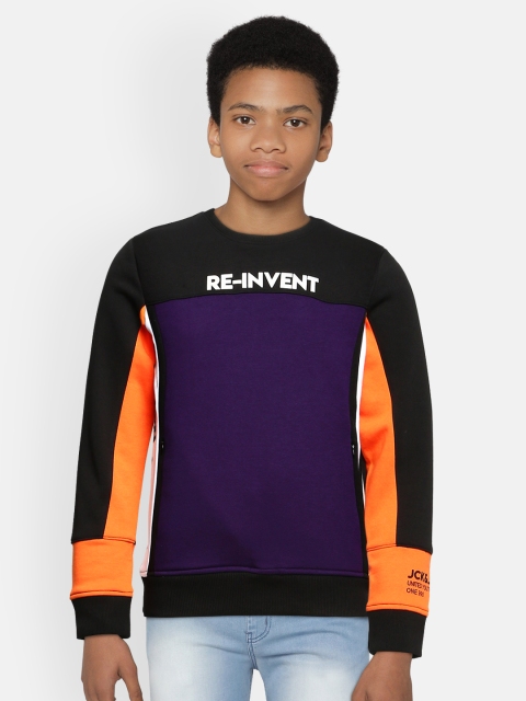 

Jack & Jones Boys Navy Blue & Black Printed Sweatshirt