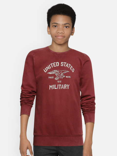 

Jack & Jones Boys Maroon Printed Pure Cotton Sweatshirt