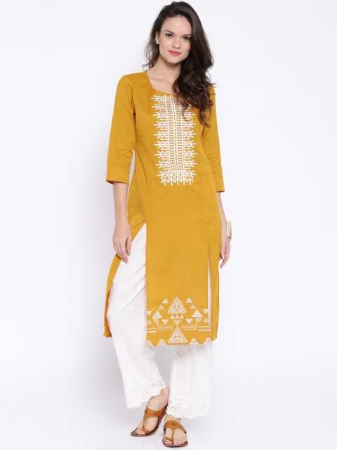 

Anouk Mustard Yellow Embroidered Kurta