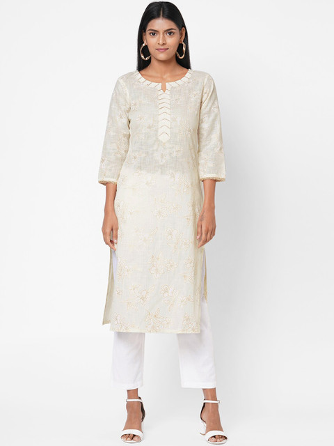 

Os Women Off-White Embroidered Straight Kurta