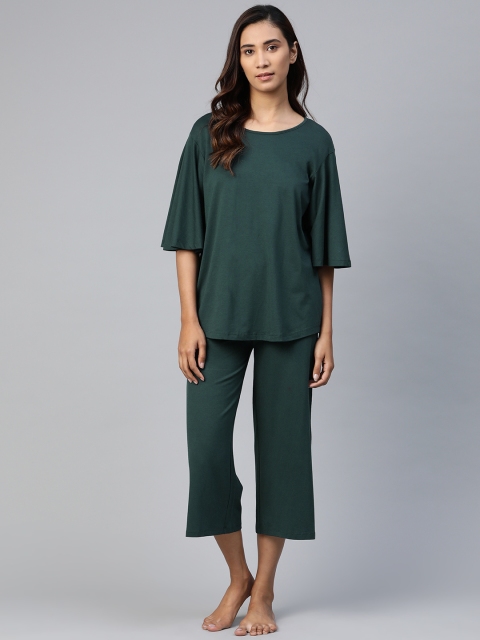 

Femella Women Green Supima Cotton Solid Nightsuit