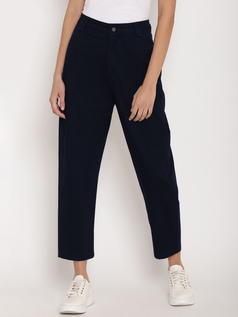 

FOSH Women Blue Regular Fit Solid Regular Trousers